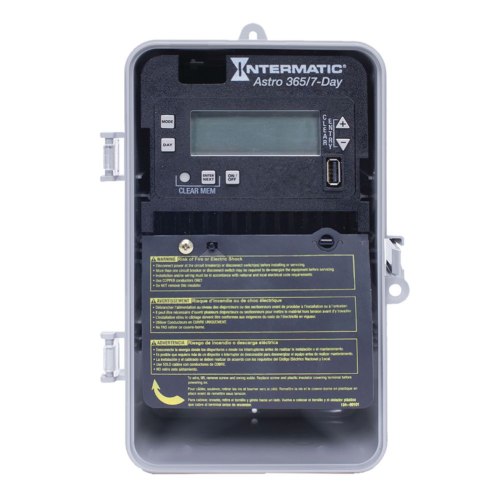 ET2805CP — Control electrónico astronómico de 1 circuito de 7 días/365 días, 120-277 VCA, SPST, gabinete plástico para interior/exterior