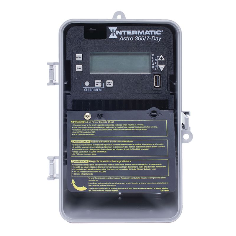 ET2805CP — Control electrónico astronómico de 1 circuito de 7 días/365 días, 120-277 VCA, SPST, gabinete plástico para interior/exterior