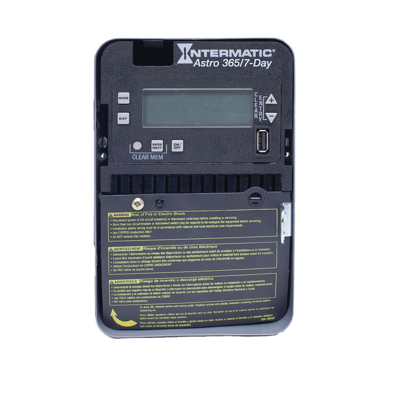 ET2815C — Control electrónico astronómico de 1 circuito de 7 días/365 días, 120-277 VCA, SPDT, gabinete metálico para interior