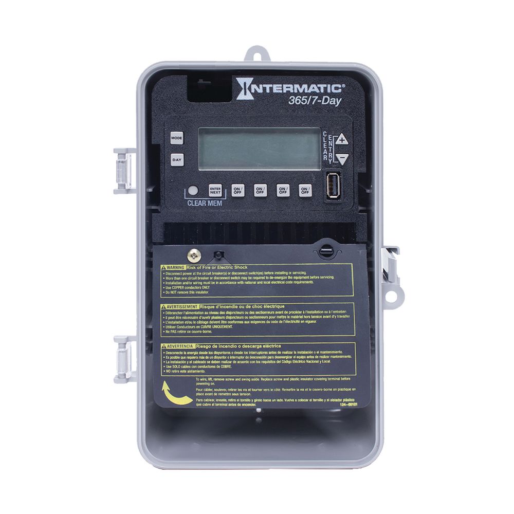 ET2745CP — Control electrónico de 4 circuitos de 7 días/365 días, 120-277 VCA, 4 SPST/2 DPST, gabinete plástico para interior/exterior