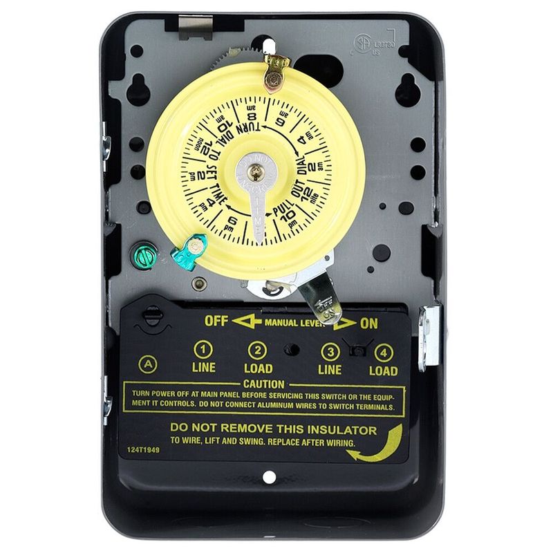 T104-50 — Interruptor horario mecánico de 24 horas, 208-277 VCA, 60 Hz, DPST, gabinete metálico para interior, intervalo de 1 hora