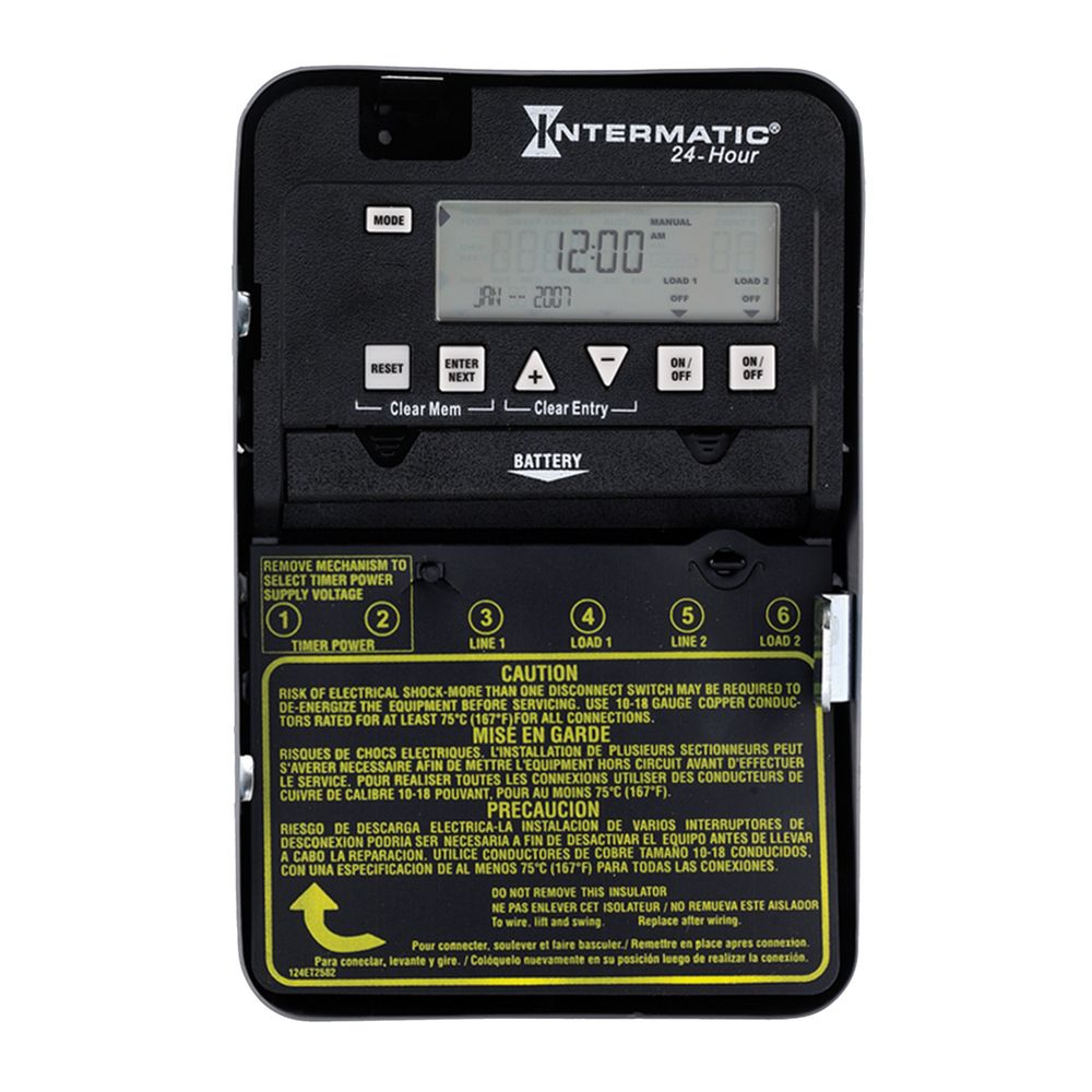 ET1125C — Control electrónico de 2 circuitos de 24 horas, 120-277 VCA, 2-SPST, gabinete metálico para interior