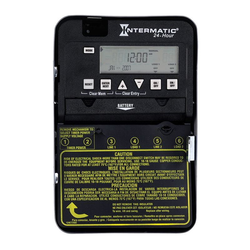 ET1125C — Control electrónico de 2 circuitos de 24 horas, 120-277 VCA, 2-SPST, gabinete metálico para interior