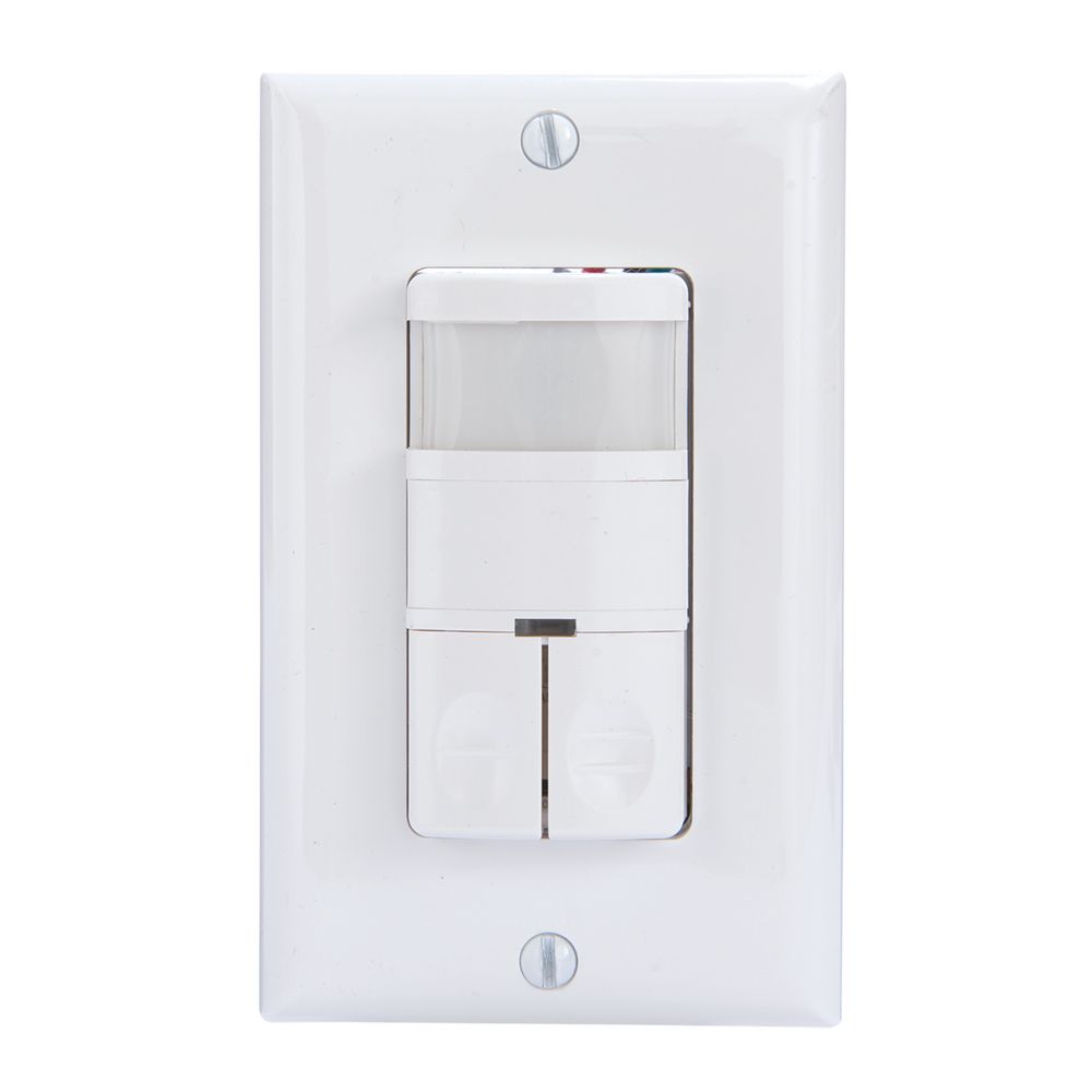 IOS-DDR-WH — Sensor de ocupación/desocupación PIR de pared para doble carga, grado comercial, no requiere neutro, blanco