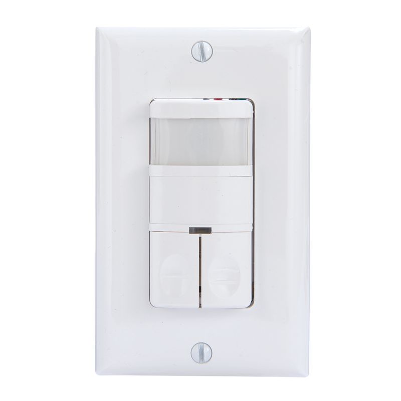 IOS-DDR-WH — Sensor de ocupación/desocupación PIR de pared para doble carga, grado comercial, no requiere neutro, blanco
