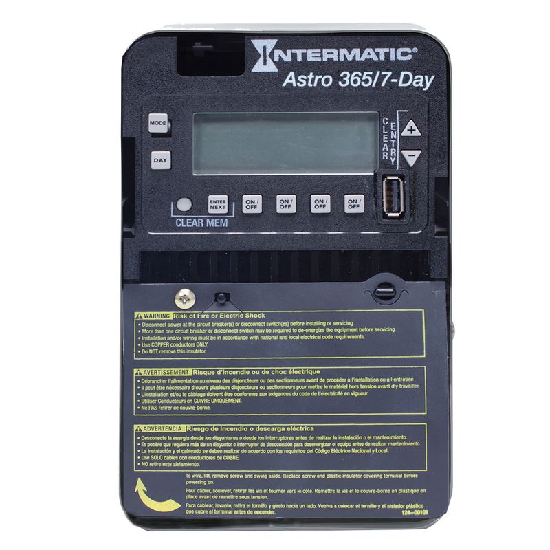 ET2845C — Control electrónico astronómico de 4 circuitos de 7 días/365 días, 120-277 VCA, 4 SPST/2 DPST, gabinete metálico para interior