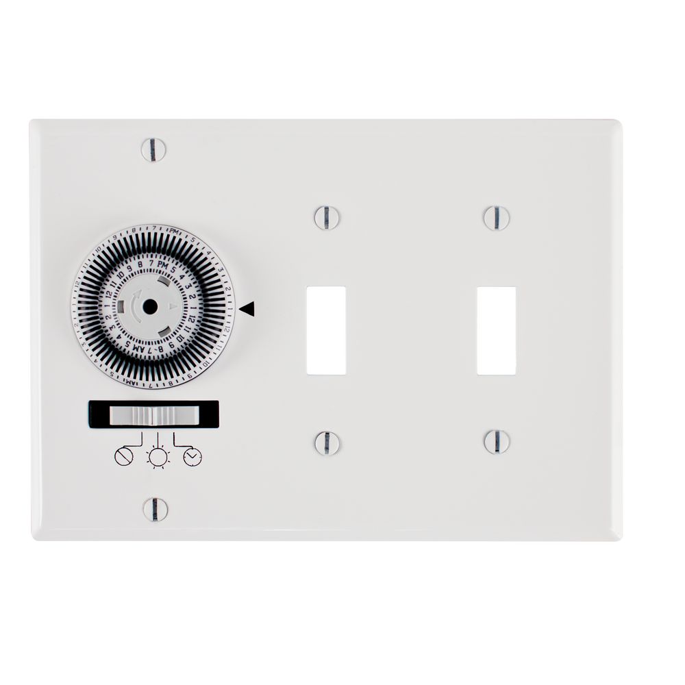 KM2ST-3G — Temporizador mecánico de pared de uso rudo de 24 horas, temporizador e interruptor de palanca, 120 VCA, 20 A, SPST, 3 cajas, blanco