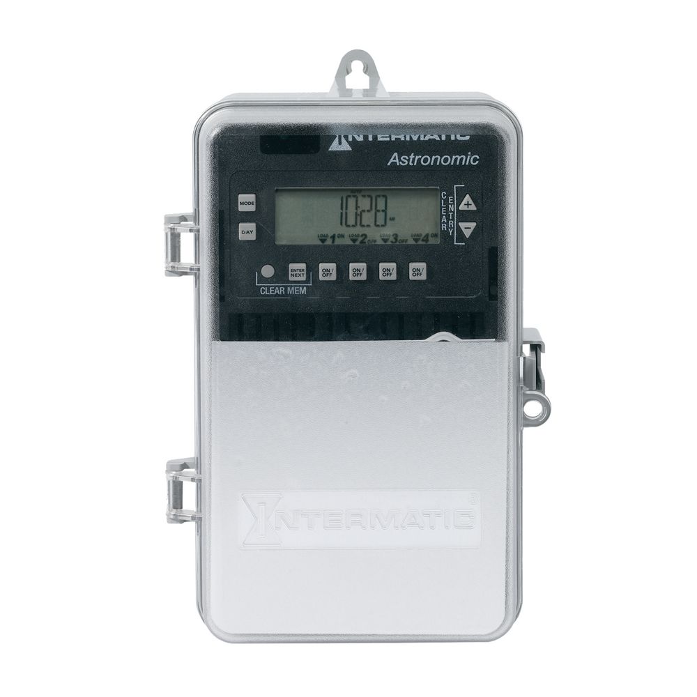 ET2845CP — Control electrónico astronómico de 4 circuitos de 7 días/365 días, 120-277 VCA, 4 SPST/2 DPST, gabinete plástico para interior/exterior