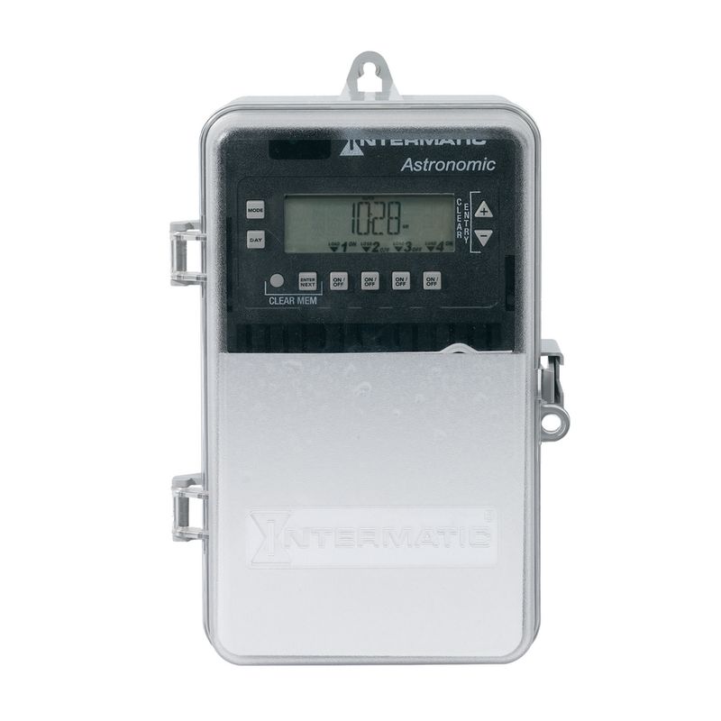 ET2845CP — Control electrónico astronómico de 4 circuitos de 7 días/365 días, 120-277 VCA, 4 SPST/2 DPST, gabinete plástico para interior/exterior