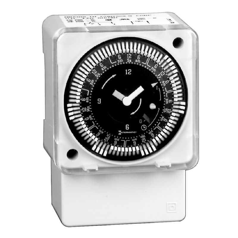 MIL72AQWUZH-120 — Módulo temporizador electromecánico de 7 días, 120 V, montaje en superficie/riel DIN, con respaldo de batería y anulación manual, intervalos de 2 horas, 21 A, SPDT