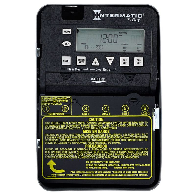 ET1725C — Control electrónico de 2 circuitos de 7 días, 120-277 VCA, 2-SPST, gabinete metálico para interior