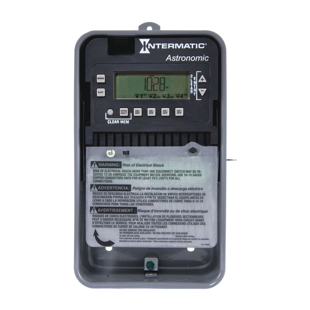 ET8415CR — Control electrónico astronómico de 4 circuitos de 7 días, 120-277 VCA, 4 SPST, gabinete metálico para exterior