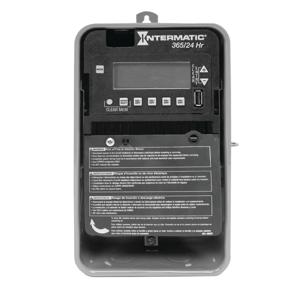 ET2145CR — Control electrónico de 4 circuitos de 24 horas/365 días, 120-277 VCA, 4 SPST/2 DPST, gabinete metálico para exterior