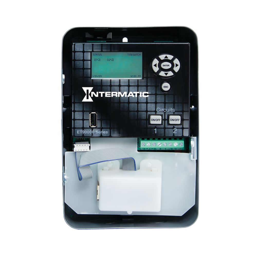 ET90215CE — Control electrónico astronómico de 2 circuitos de 365 días, 120-277 VCA, 50/60 Hz, 2 SPDT, gabinete metálico para interior, Ethernet incluido