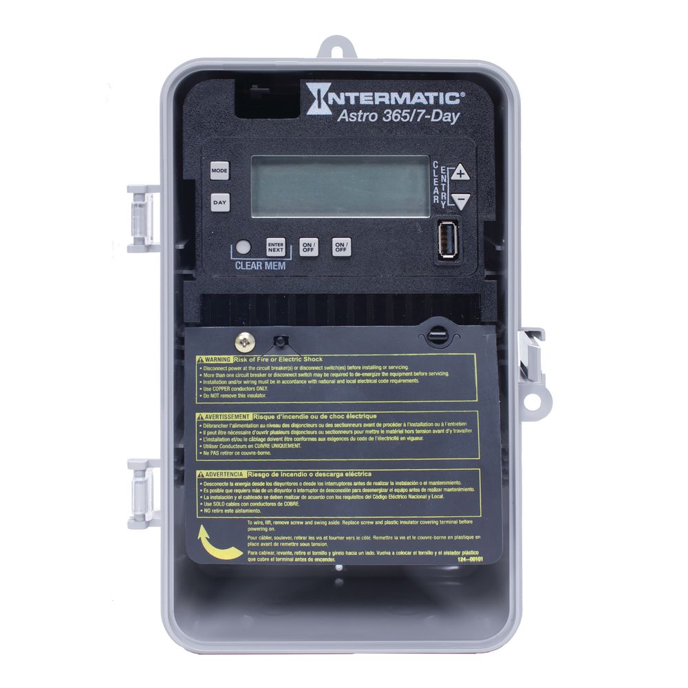ET2825CP — Control electrónico astronómico de 2 circuitos de 7 días/365 días, 120-277 VCA, 2 SPST/DPST, gabinete plástico para interior/exterior
