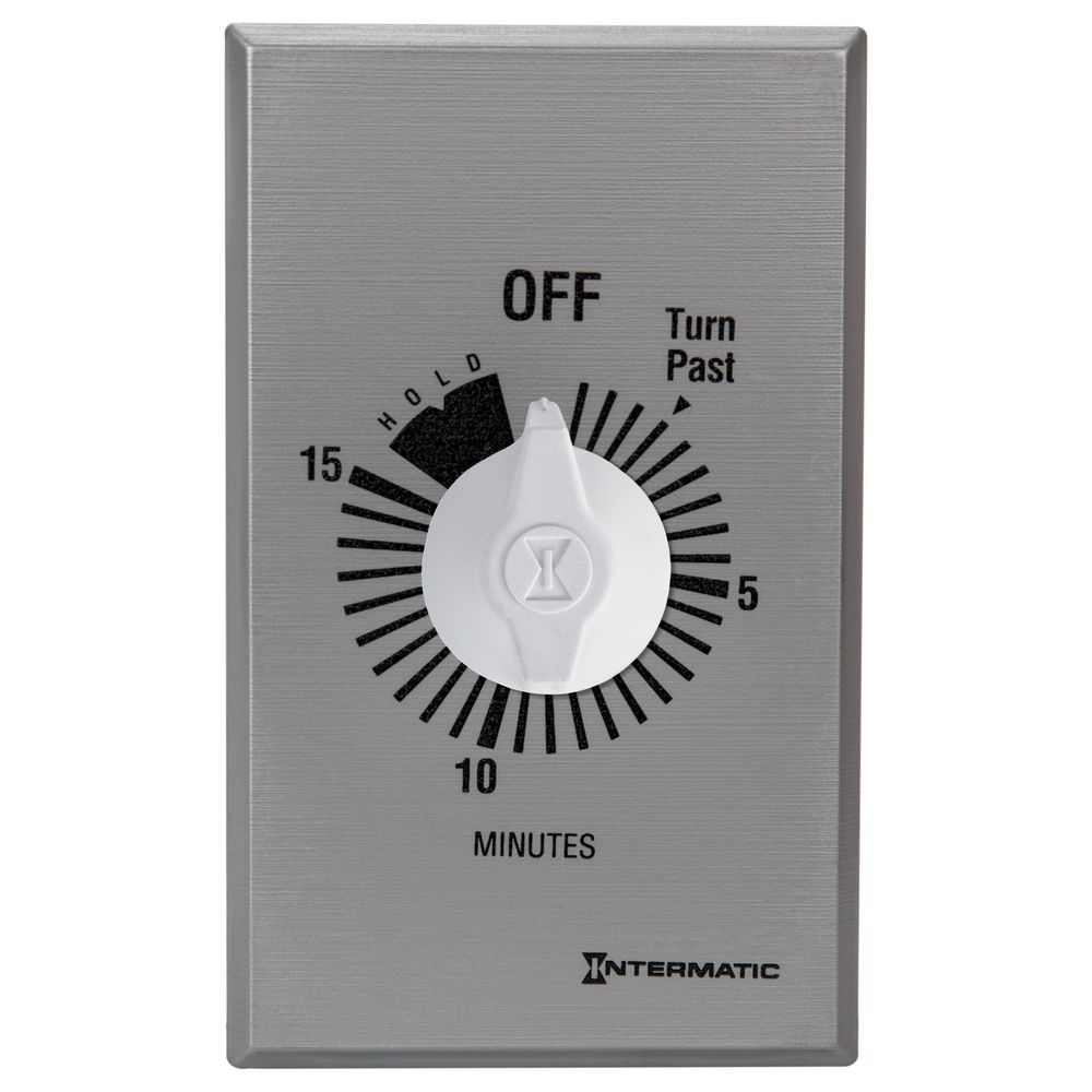 FF15MH — Temporizador de cuenta regresiva de cuerda, comercial, 125-277 VCA, 50/60 Hz, SPST, máximo 15 minutos, con retención, plata