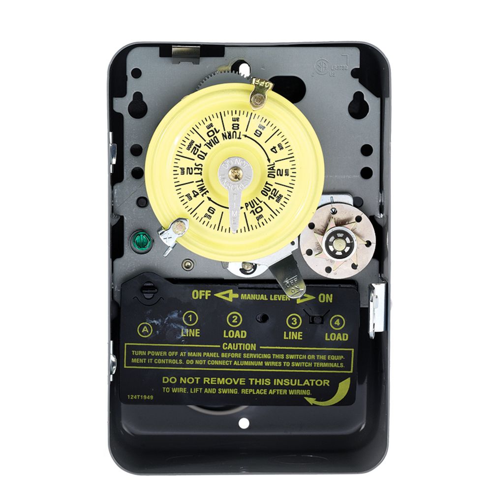 T176 — Temporizador mecánico de 24 horas con función Skip-a-Day (omitir día), 208-277 VCA, 60 Hz, 1 NA/1 NC, gabinete metálico para interior, intervalo de 1 hora