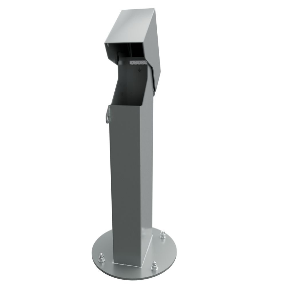 OP2GY18 — Pedestal de 2x4 de 18" para montaje de GFCI de un módulo (single gang), con tapa abatible, gris