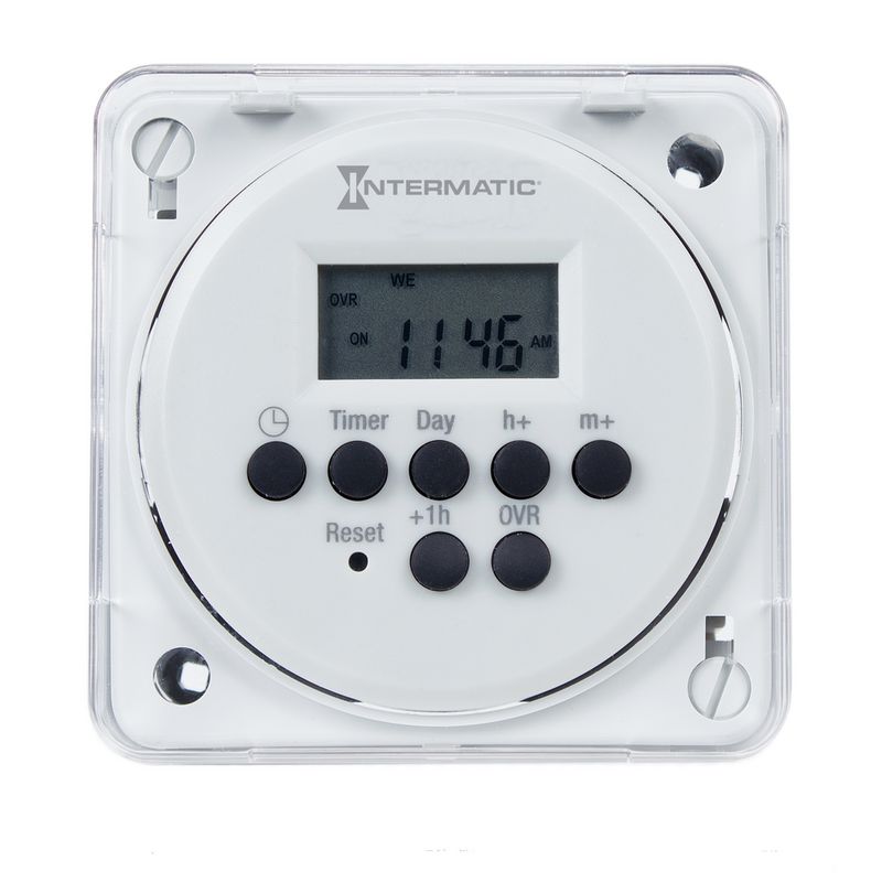 FM1D20E-LV — Módulo electrónico para montaje empotrado de 24 horas o 7 días, 12/24 VCD, 24 VCA, 15 A, 20 programas de punto de ajuste, SPDT