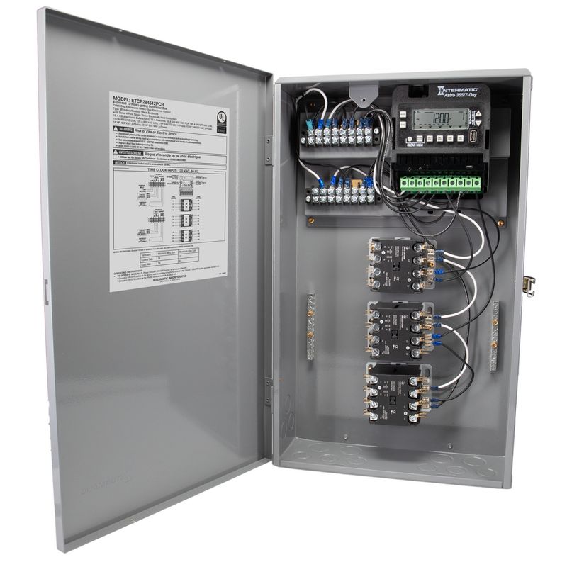 ETCB284512PCR — Caja para contactor de iluminación ampliada de 12 polos, 120-480 VCA, 60 Hz, 3x 4PST, gabinete metálico para exterior