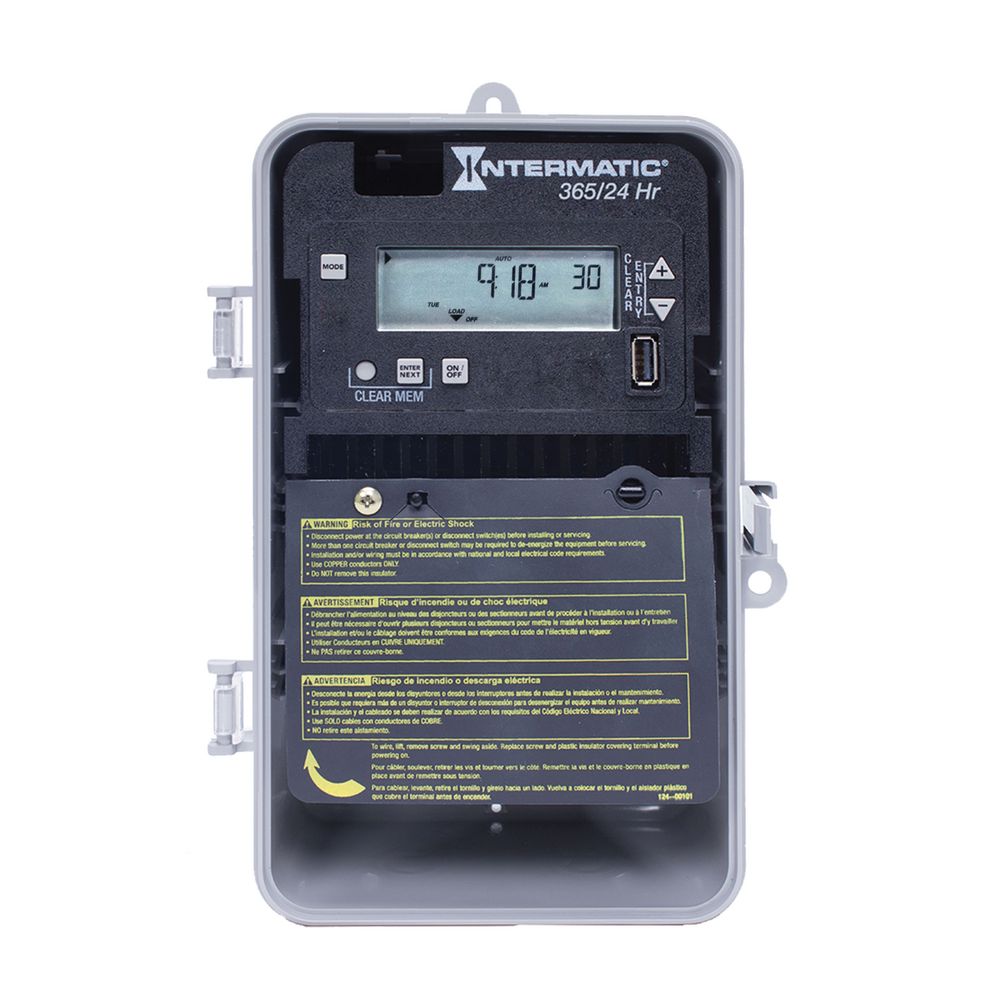 ET2115CP — Control electrónico de 1 circuito de 24 horas/365 días, 120-277 VCA, SPDT, gabinete plástico para interior/exterior