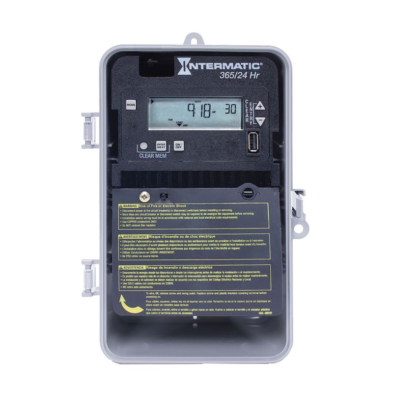ET2115CP — Control electrónico de 1 circuito de 24 horas/365 días, 120-277 VCA, SPDT, gabinete plástico para interior/exterior