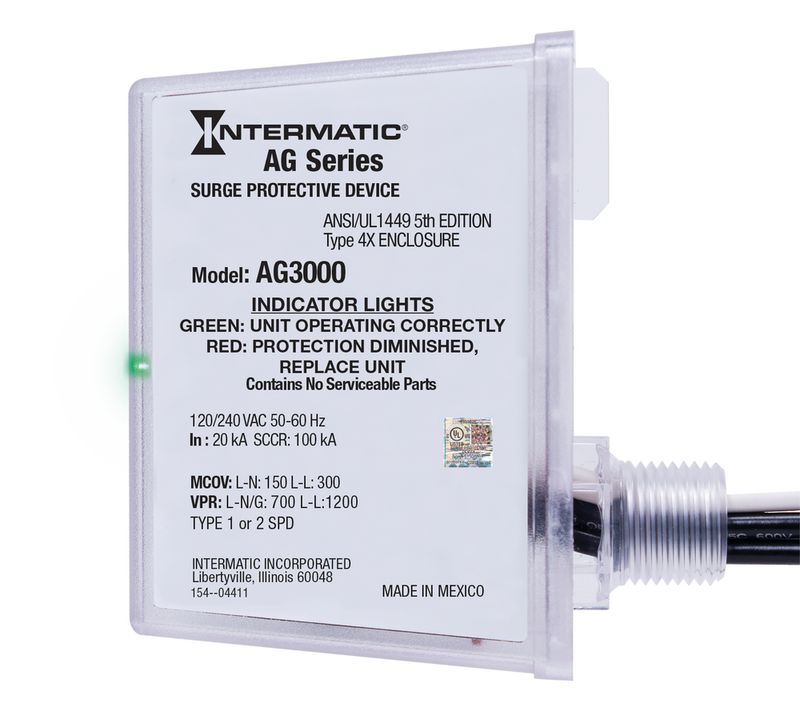 AG3000 — Supresor de sobretensiones, 3 modos, 120/240 VCA 1F, tipo 1 o tipo 2, para exterior, garantía sobre equipo conectado de 3 años por $7,500