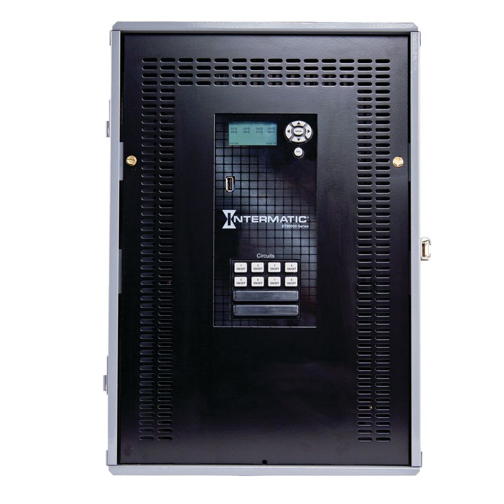 ET90815CR — Control electrónico astronómico de 8 circuitos de 365 días, 120-277 VCA, 50/60 Hz, 8 SPDT/4 DPDT, gabinete metálico para exterior, Ethernet incluido
