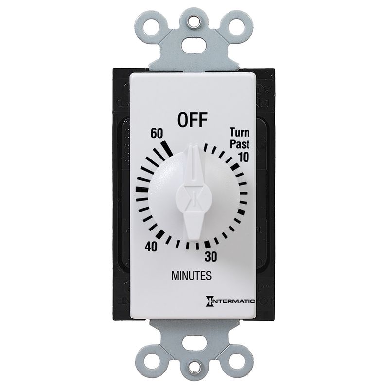 FD460MW — Temporizador de cuenta regresiva de cuerda, estilo decorador, 125-277 VCA, 50/60 Hz, DPST, máximo 60 minutos, sin retención, blanco