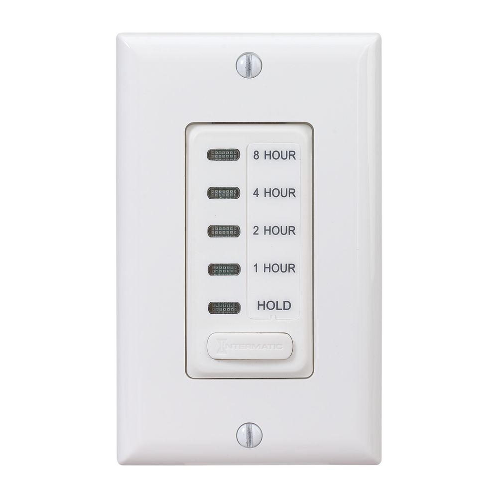 EI220W-1 — Temporizador electrónico de cuenta regresiva, 120 VCA, 60 Hz, tiempos preestablecidos de 1, 2, 4 y 8 horas, con retención, blanco