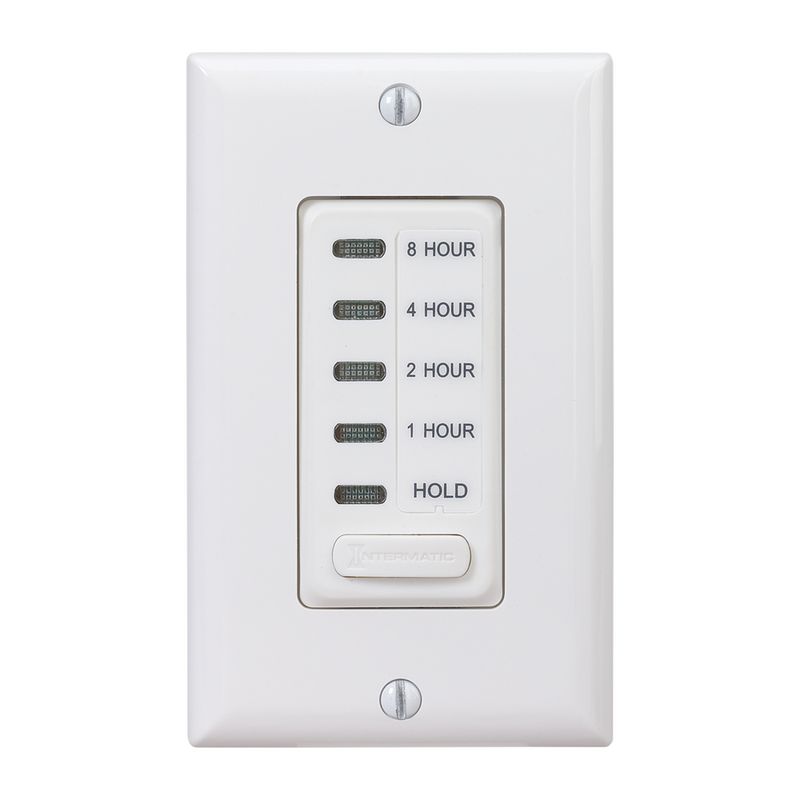 EI220W-1 — Temporizador electrónico de cuenta regresiva, 120 VCA, 60 Hz, tiempos preestablecidos de 1, 2, 4 y 8 horas, con retención, blanco