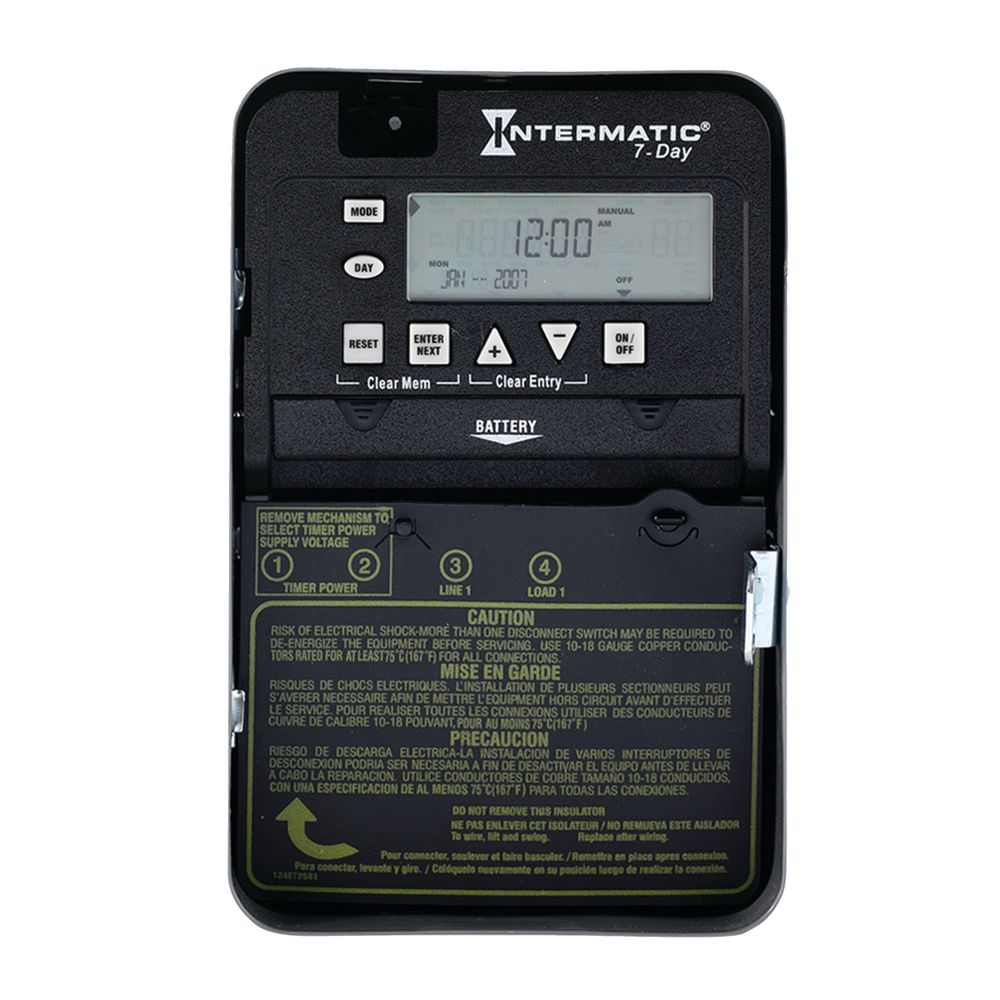 ET1705C — Control electrónico de 1 circuito de 7 días, 120-277 VCA, SPST, gabinete metálico para interior