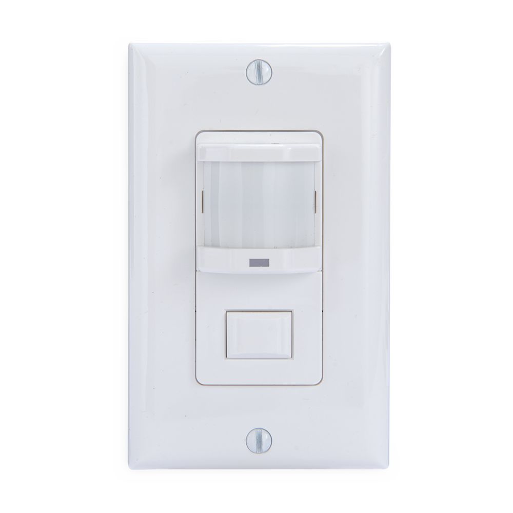IOS-DPBIF-WH — Sensor de ocupación PIR de pared con botón, residencial, blanco