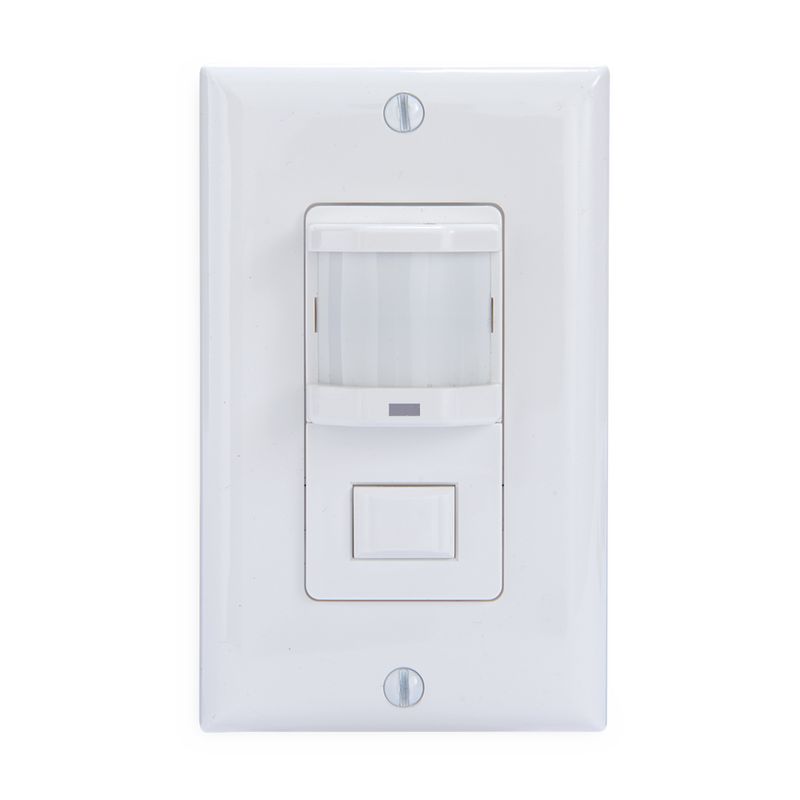 IOS-DPBIF-WH — Sensor de ocupación PIR de pared con botón, residencial, blanco