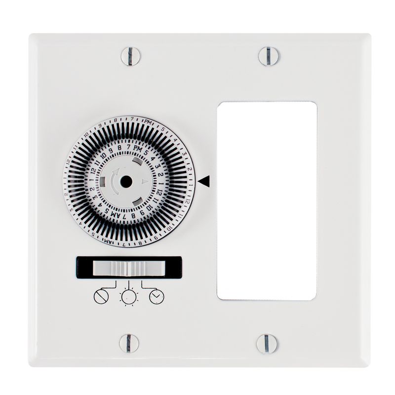 KM2ST-2D — Temporizador mecánico de pared de uso rudo de 24 horas, temporizador e interruptor decorador, 120 VCA, 20 A, SPST, 2 cajas, blanco