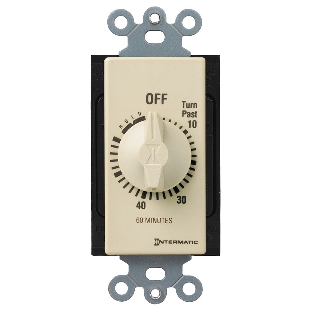 FD60MH — Temporizador de cuenta regresiva de cuerda, estilo decorador, 125-277 VCA, 50/60 Hz, SPST, máximo 60 minutos, con retención, marfil