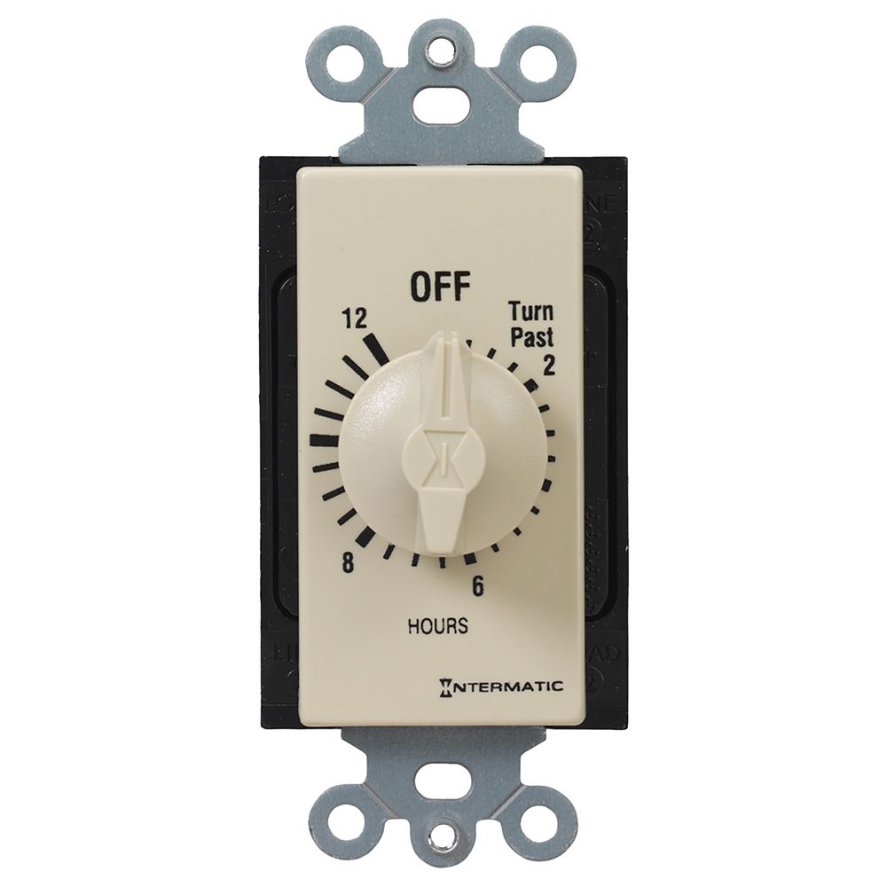 FD12HC — Temporizador de cuenta regresiva de cuerda, estilo decorador, 125-277 VCA, 50/60 Hz, SPST, máximo 12 horas, sin retención, marfil