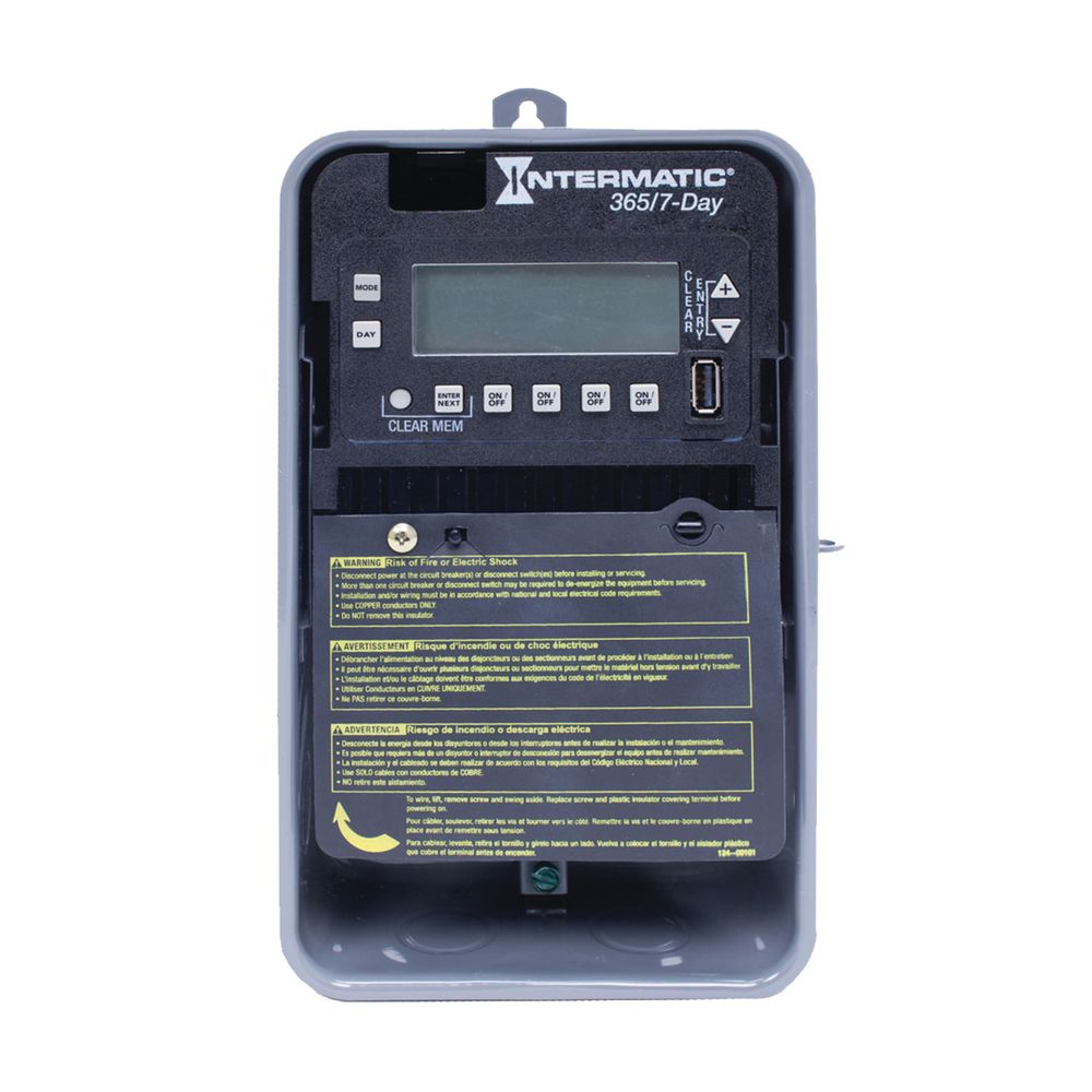 ET2745CR — Control electrónico de 4 circuitos de 7 días/365 días, 120-277 VCA, 4 SPST/2 DPST, gabinete metálico para exterior