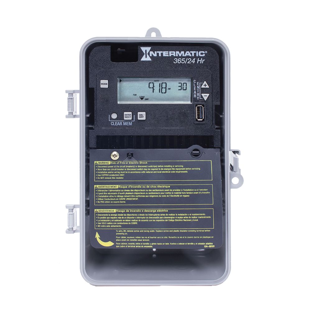 ET2105CP — Control electrónico de 1 circuito de 24 horas/365 días, 120-277 VCA, SPST, gabinete plástico para interior/exterior