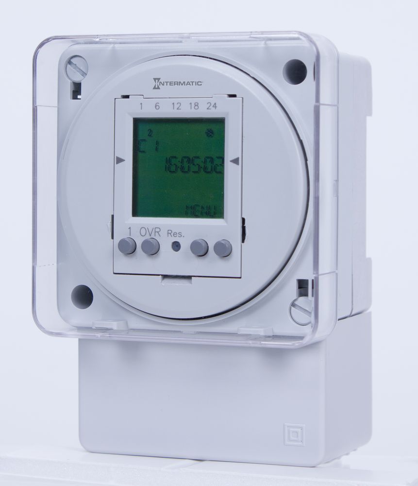 FM1D50A-120 — Módulo electrónico para montaje en superficie/riel DIN de 24 horas o 7 días, 120 V, 16 A, 50 programas de punto de ajuste, SPDT