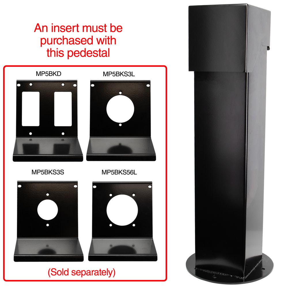 OP5BK24 — Pedestal de 5x5 de 24" de dos módulos (doble gang), con tapa abatible, negro