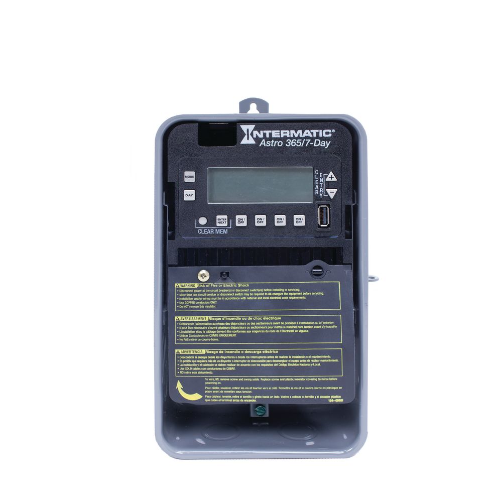 ET2845CR — Control electrónico astronómico de 4 circuitos de 7 días/365 días, 120-277 VCA, 4 SPST/2 DPST, gabinete metálico para exterior