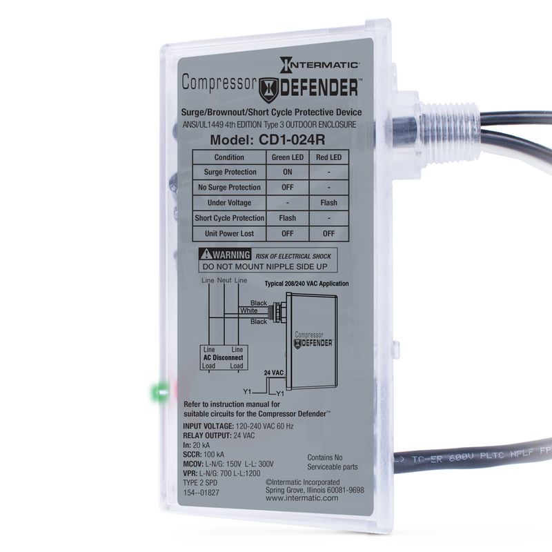 CD1-024R — Supresor de sobretensiones con protección contra baja tensión, 3 modos, 120-240 VCA 1F, tipo 2