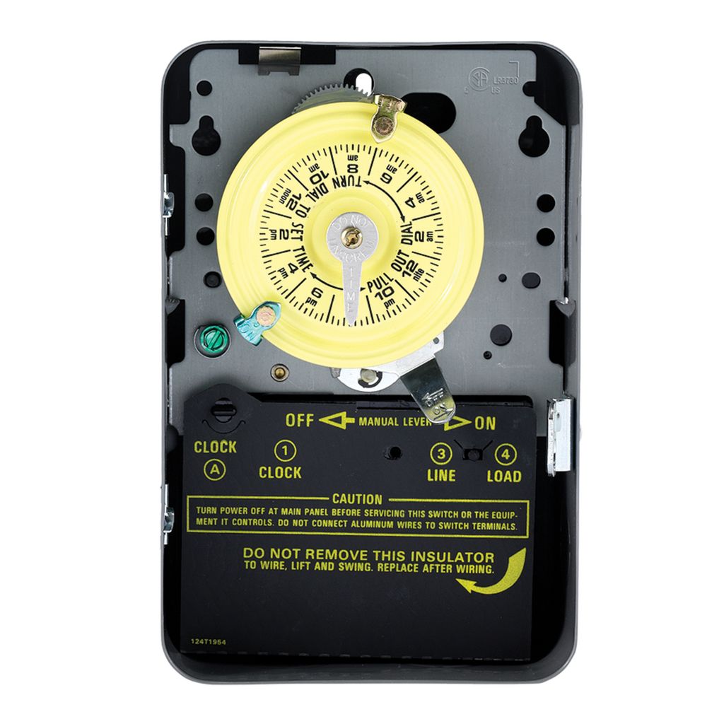 T101B — Interruptor horario mecánico de 24 horas, 120 VCA, 60 Hz, SPST, gabinete metálico para interior, intervalo de 1 hora
