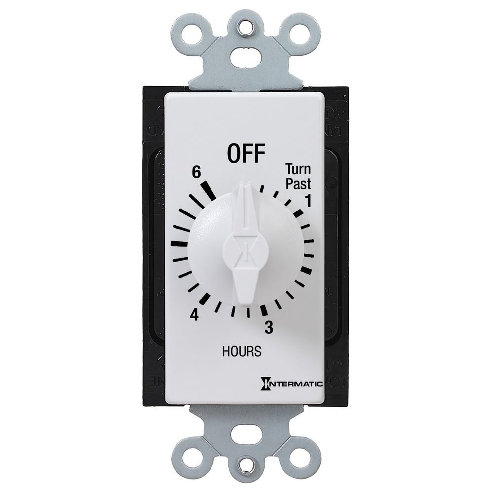 FD46HW — Temporizador de cuenta regresiva de cuerda, estilo decorador, 125-277 VCA, 50/60 Hz, DPST, máximo 6 horas, sin retención, blanco