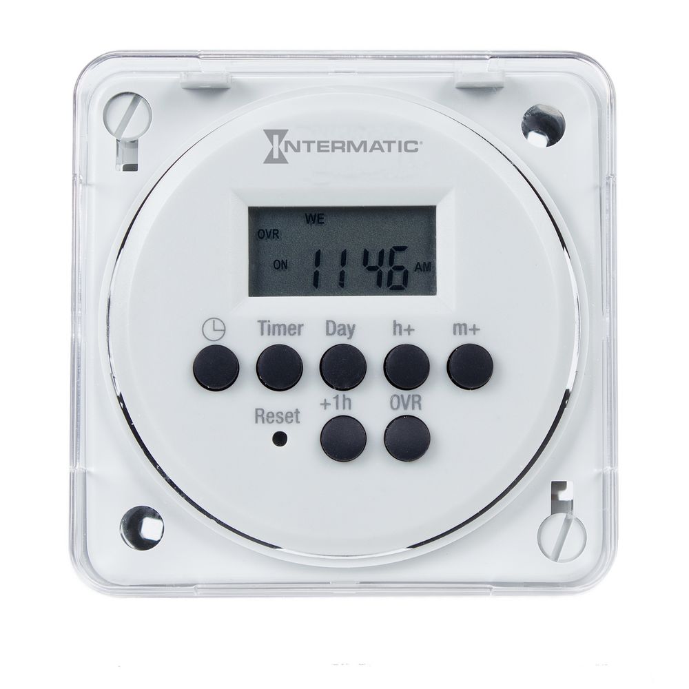 FM1D20E-AV — Módulo electrónico para montaje empotrado de 24 horas o 7 días, 120-277 V, 15 A, 20 programas de punto de ajuste, SPDT