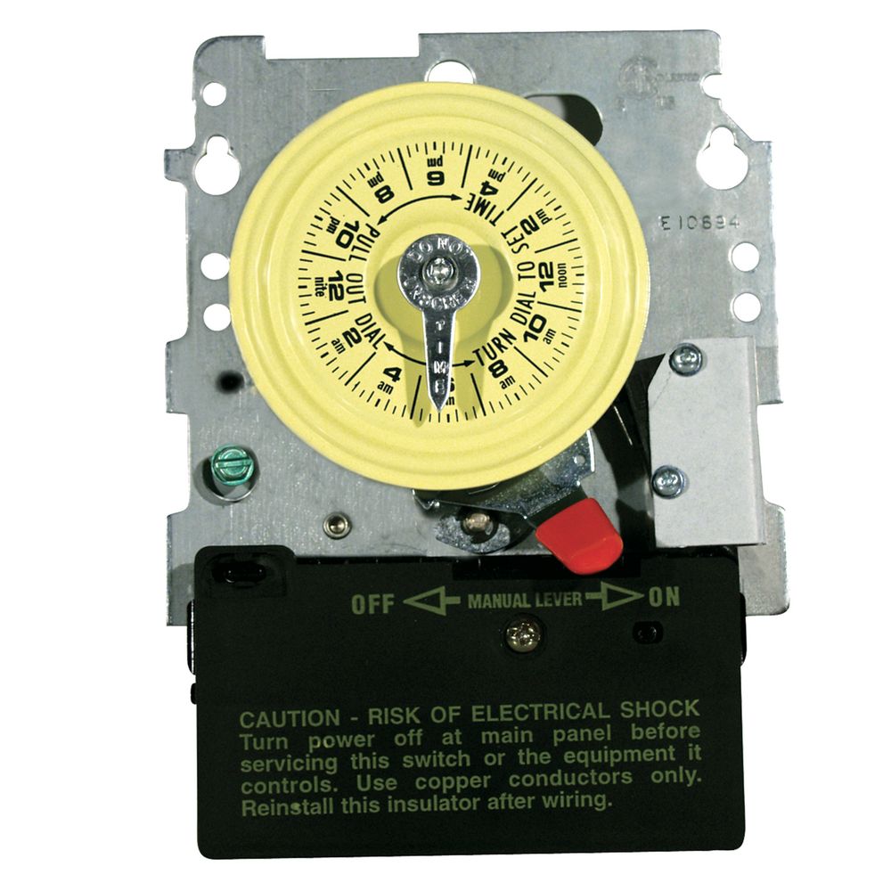 T104M201 — Interruptor horario mecánico de 24 horas, 208-277 V, DPST, con protección para calentador de alberca, solo mecanismo