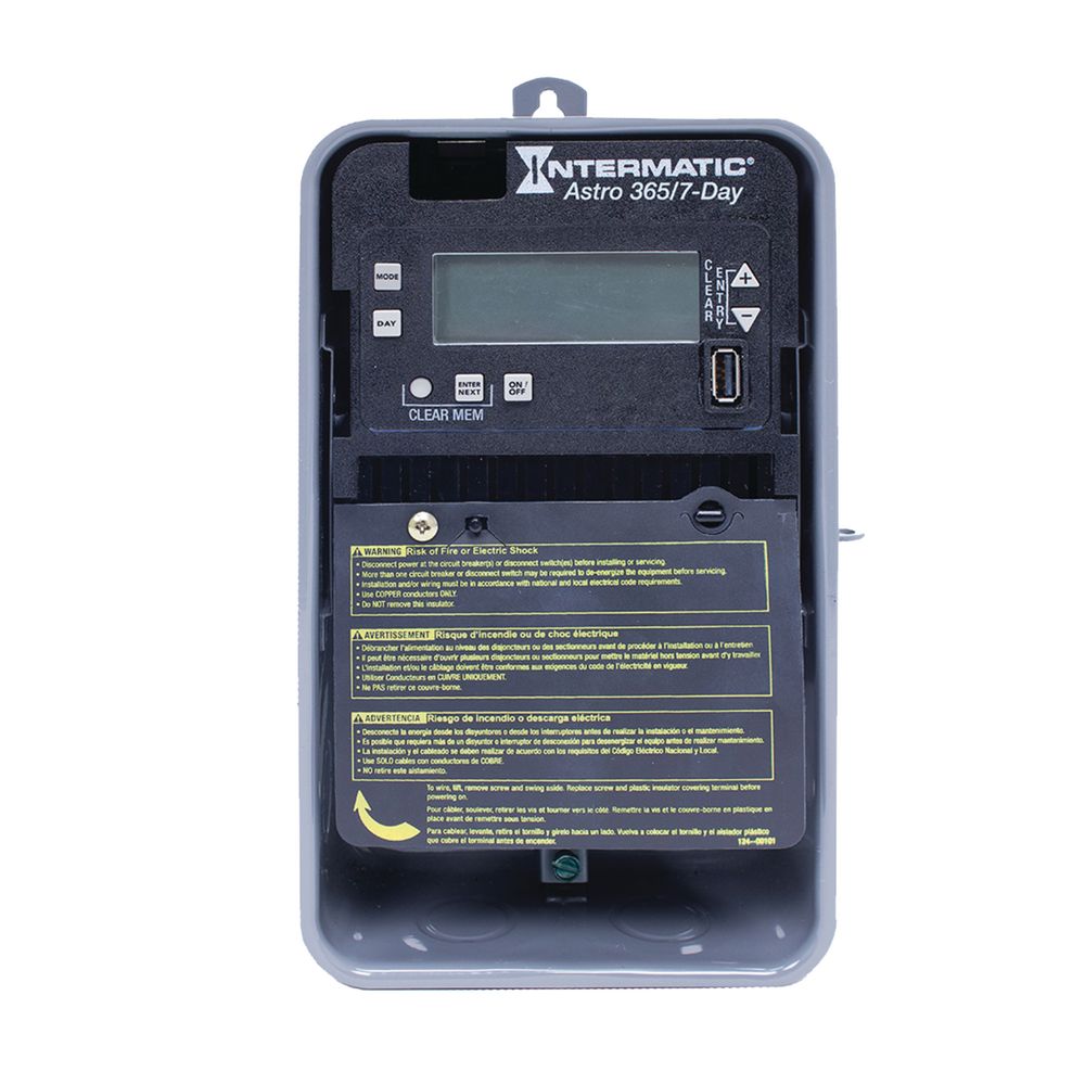 ET2805CR — Control electrónico astronómico de 1 circuito de 7 días/365 días, 120-277 VCA, SPST, gabinete metálico para exterior