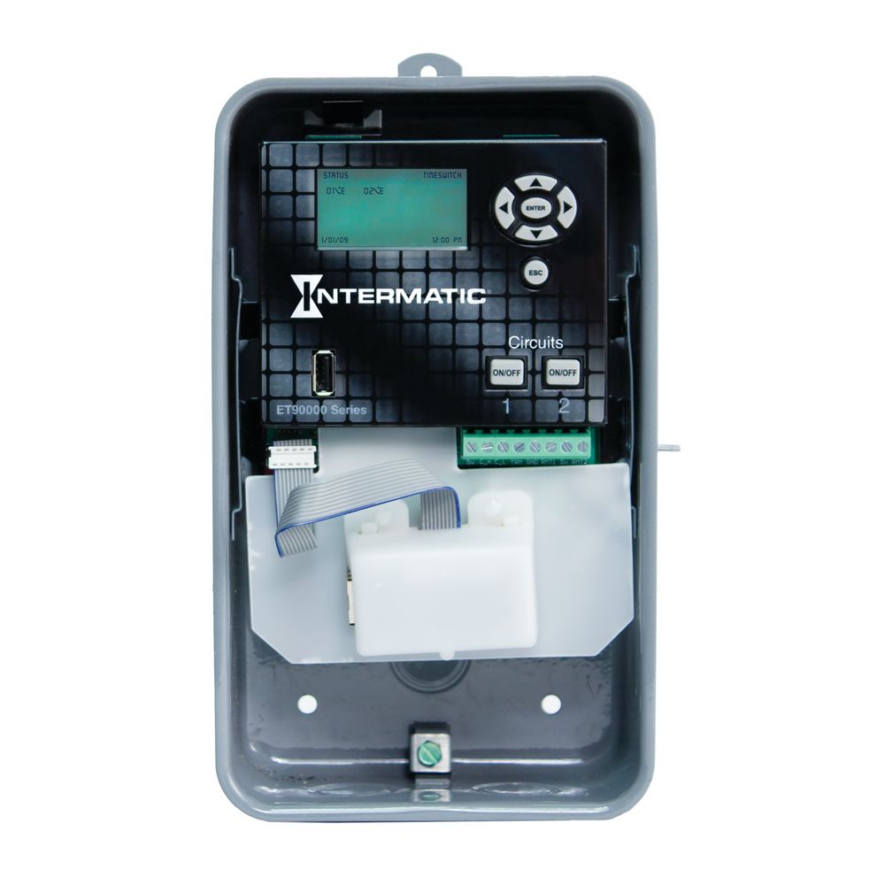 ET90215CRE — Control electrónico astronómico de 2 circuitos de 365 días, 120-277 VCA, 50/60 Hz, 2 SPDT, gabinete metálico para exterior, Ethernet incluido