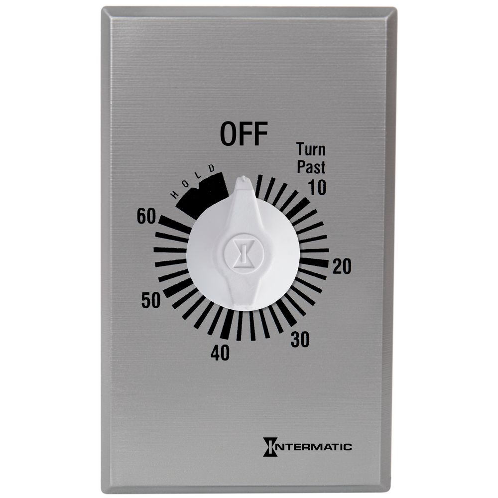 FF60MHC — Temporizador de cuenta regresiva de cuerda, comercial, 125-277 VCA, 50/60 Hz, SPST, máximo 60 minutos, con retención, plata